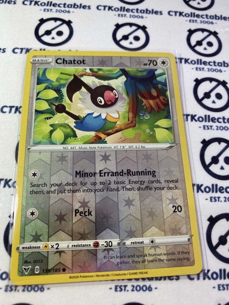 Chatot Reverse Holo #139/185 Pokémon Card Vivid Voltage