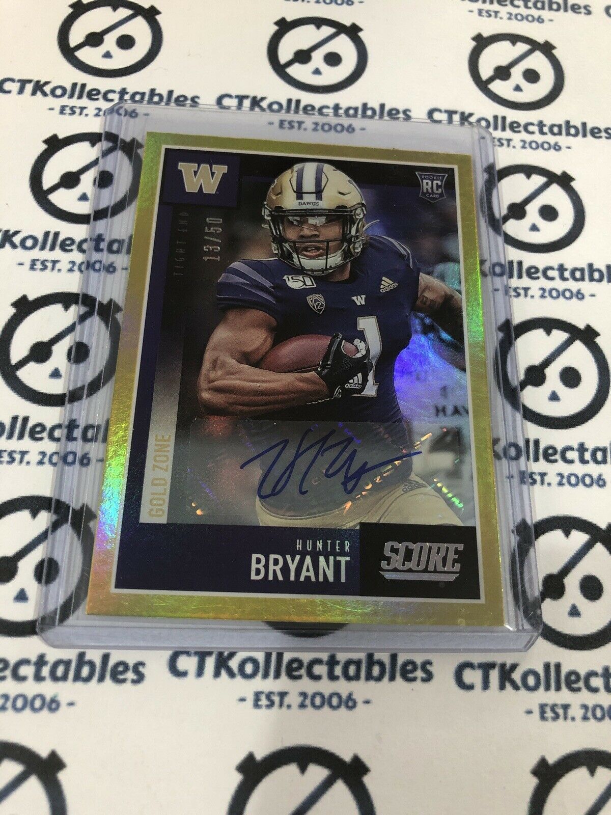 2020 NFL SCORE Hunter Bryant Gold Zone Auto #13/50 Detroit Lions