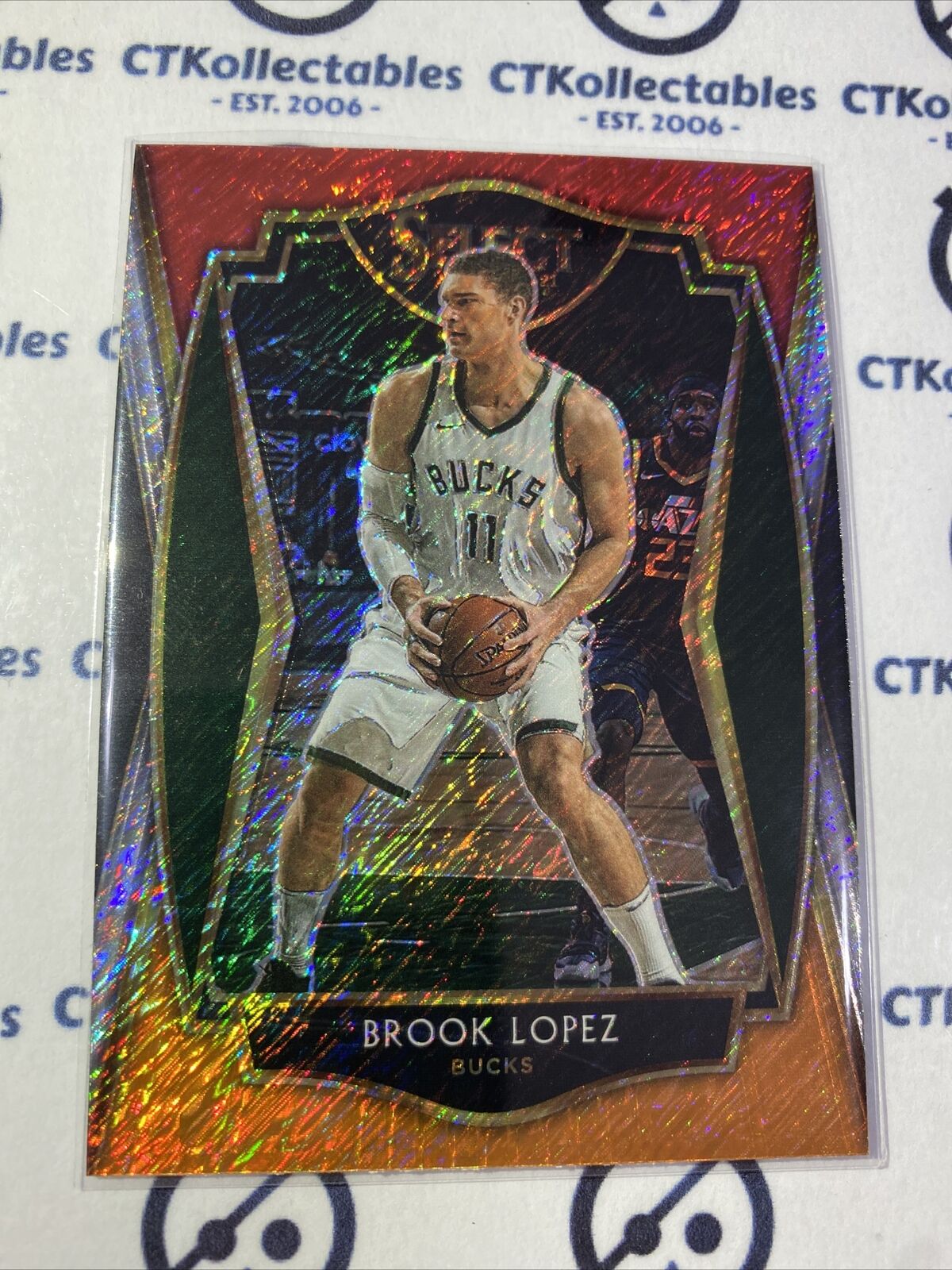 2020-21 Panini NBA Select Brook Lopez Premier Level Red White Orange #152 Bucks