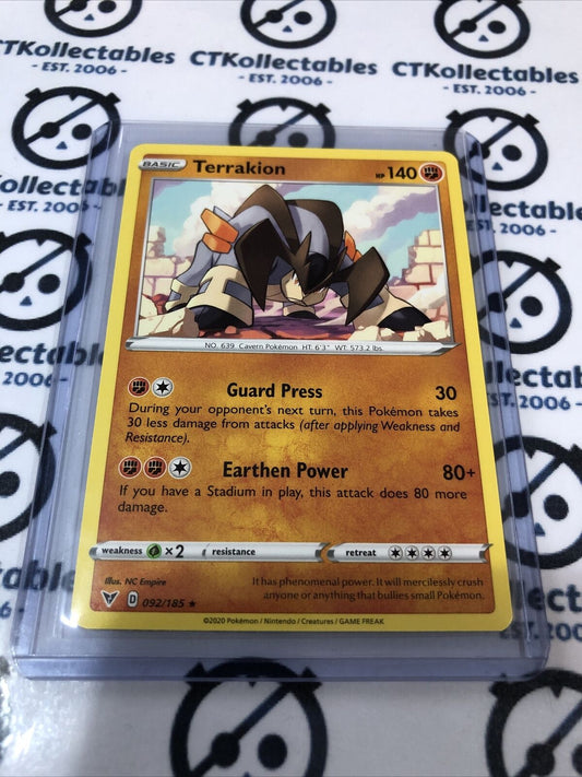 Terrakion #092/185 Rare Pokemon Card Sword & Shield: Vivid Voltage