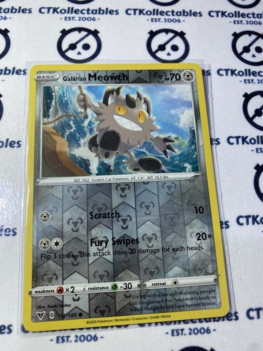 Galarian Meowth Reverse Holo #112/185 Pokémon Card Vivid Voltage