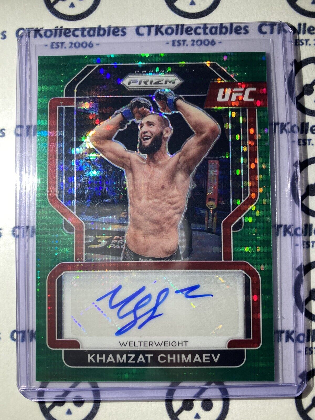 2022 Panini Prizm UFC Khamzat Chimaev Green Pulsar Auto #24/25 Welterweight