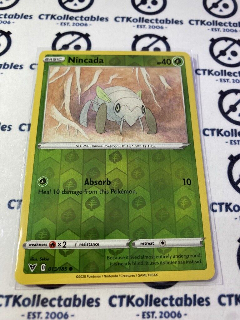 Nincada Reverse Holo Rare #013/185 Pokémon Card Vivid Voltage