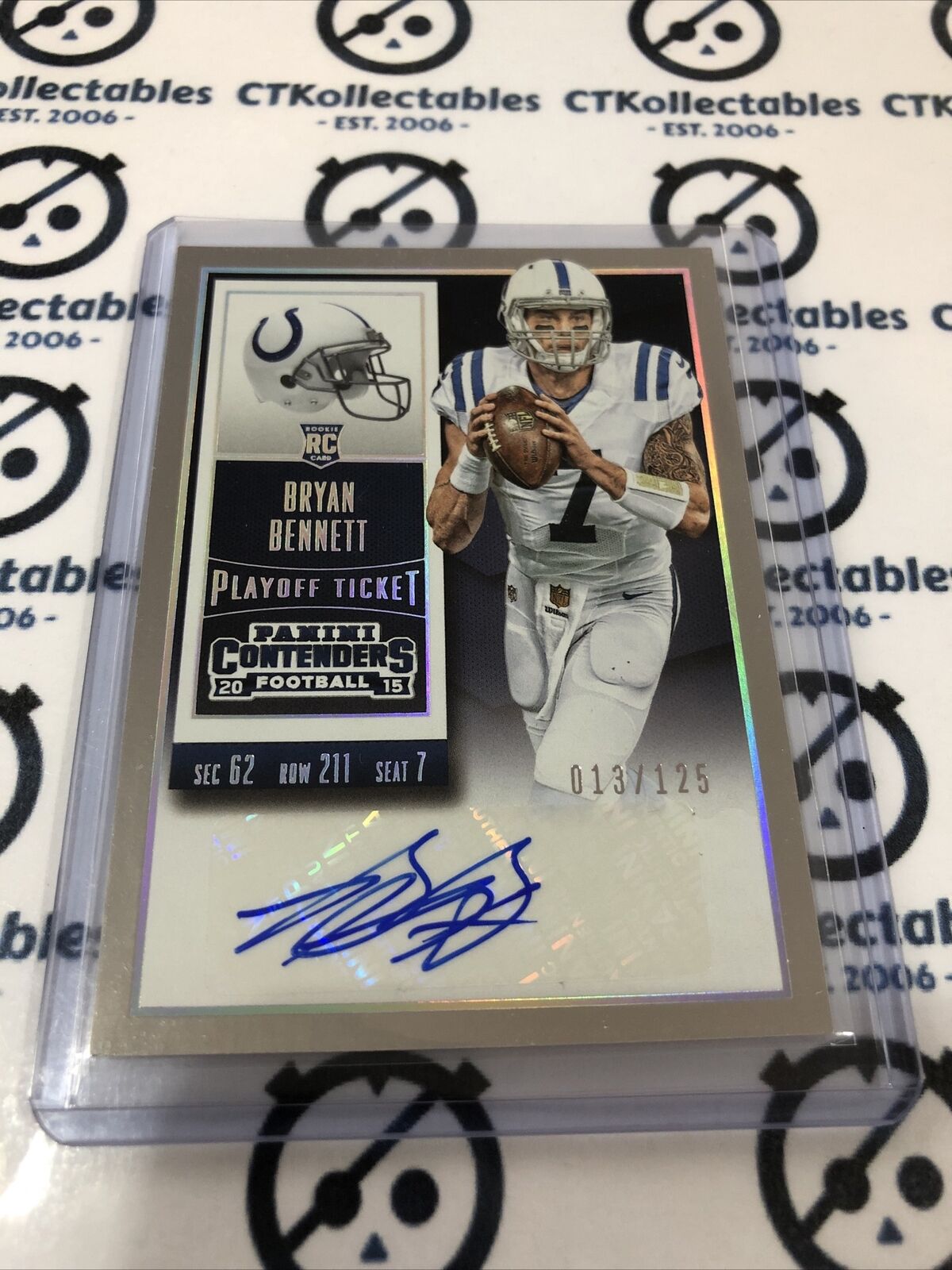 2015 NFL Contenders Bryan Bennett rc Auto 013/125 Colts