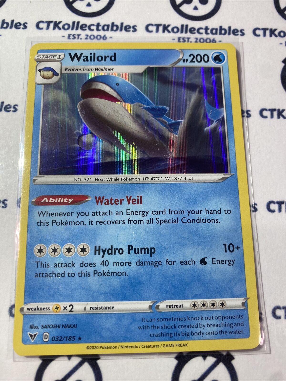 Wailord Holo Rare #032/185 Pokemon Card Sword & Shield: Vivid Voltage