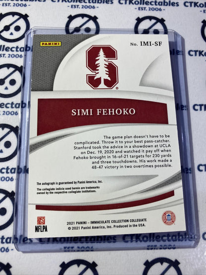 2021 NFL Immaculate Collegiate Simi Fehoko Rookie Introductions Auto #28/99