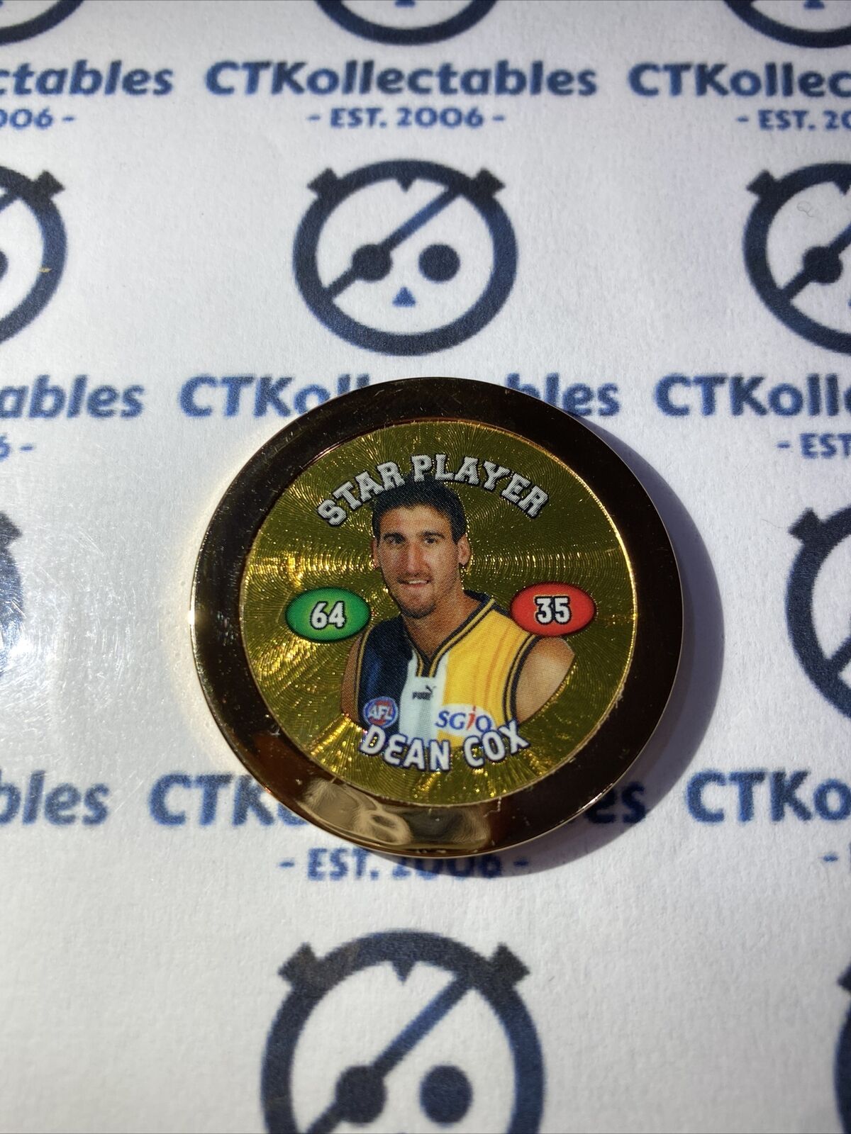 2008 Topps AFL Chipz Dean Cox Gold Poker Chip