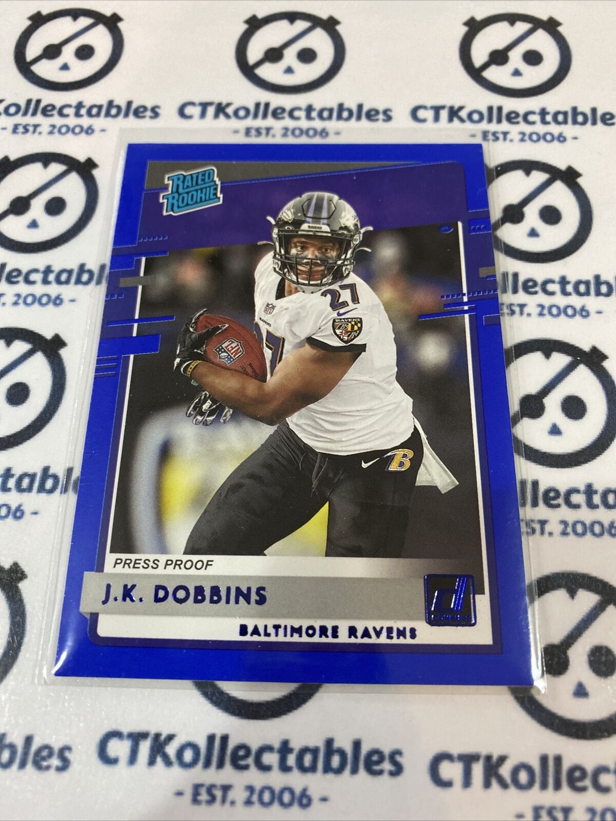 2020 NFL Donruss Blue Press Proof J.K Dobbins Rated Rookie #311 Ravens