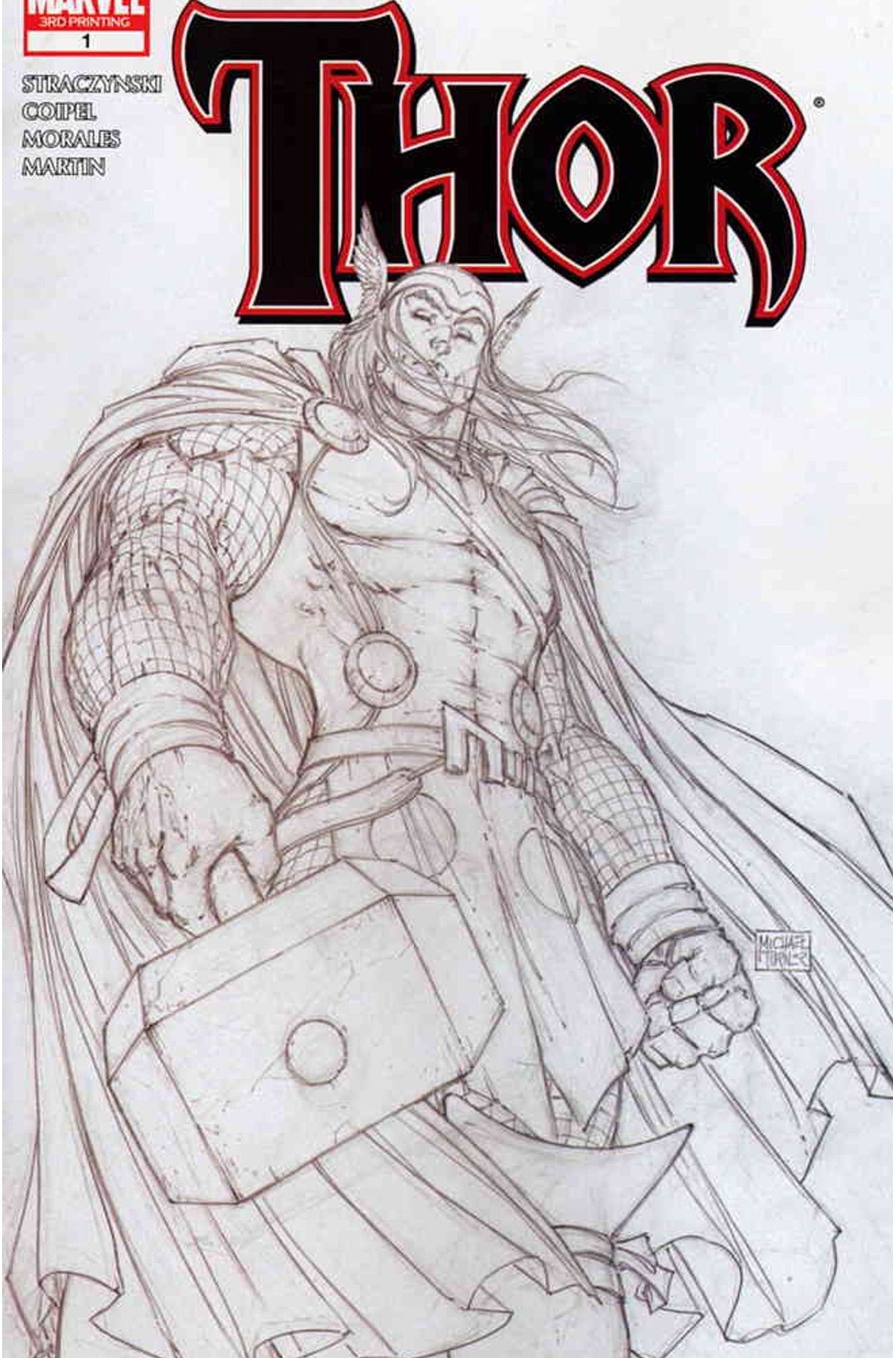 THOR # 1 VARIANT SKETCH COVER 3ND PRINTING  MARVEL  COMIC BOOK 2007