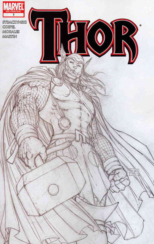THOR # 1 VARIANT SKETCH COVER 3ND PRINTING  MARVEL  COMIC BOOK 2007